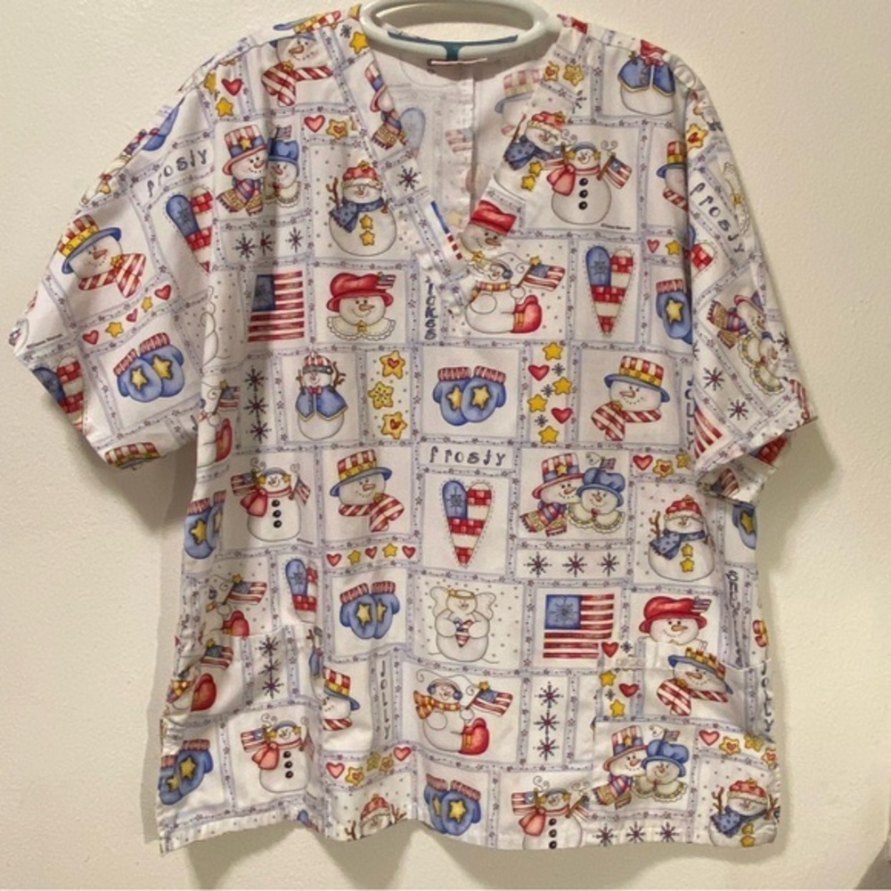 Cherokee Scrub Top Women’s Size No Tag See Measurements Snowman Pull Over